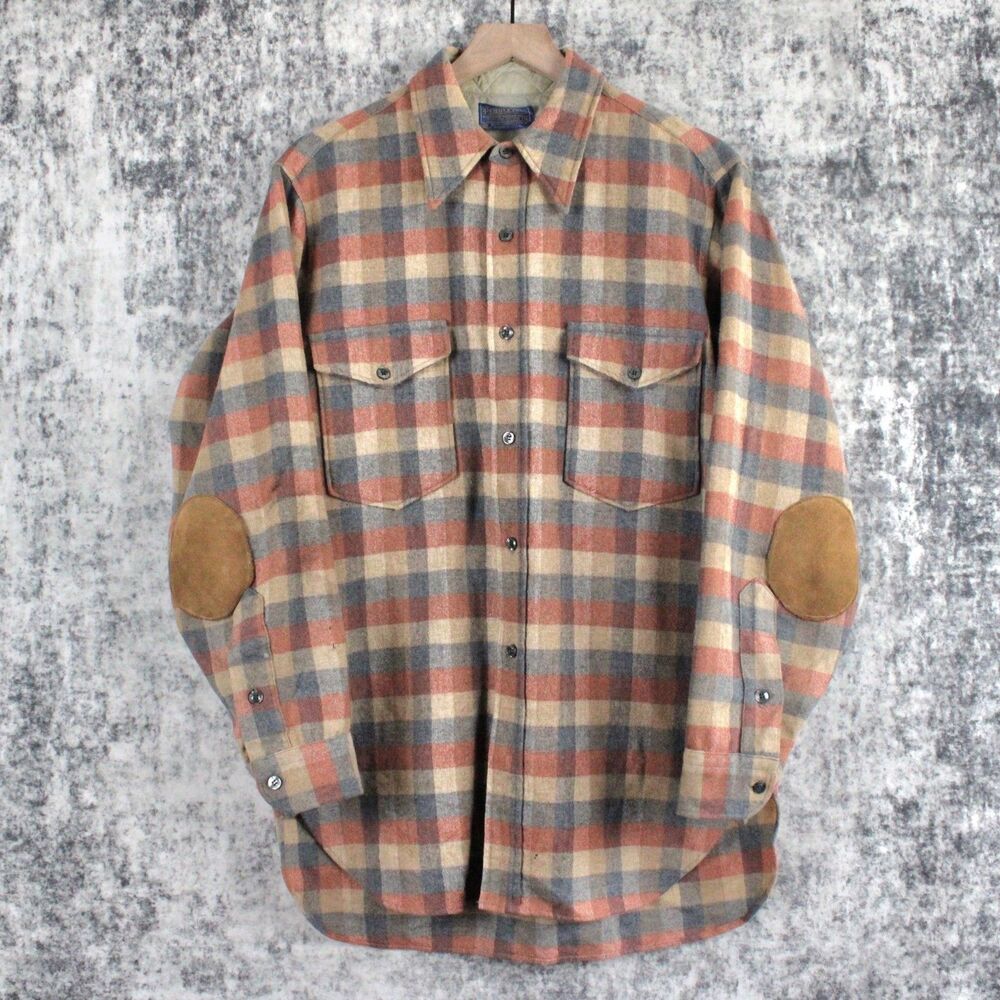 Vintage Pendleton Women’s 16 Plaid Button Up Shirt 100% Virgin Wool Elbow Patch